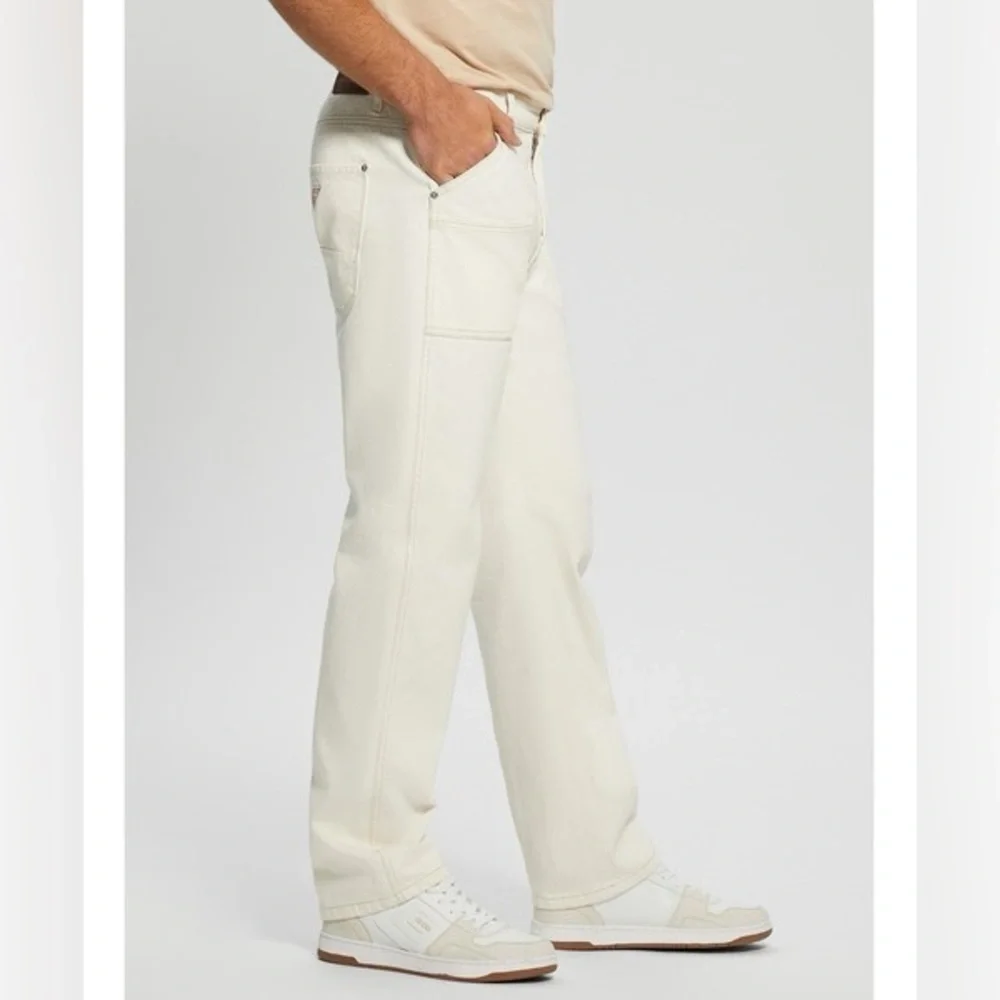 New Guess Men's Off-White Straight Jeans SZ 36